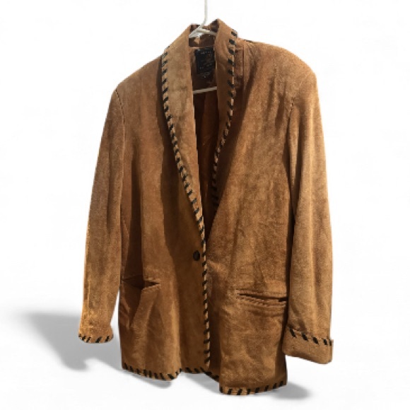 The Limited Jackets & Blazers - The Limited caramel suede leather jacket with distinctive black stitching trim